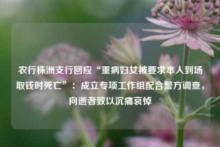 农行株洲支行回应“重病妇女被要求本人到场取钱时死亡”：成立专项工作组配合警方调查，向逝者致以沉痛哀悼