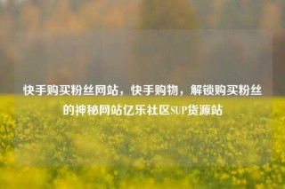 快手购买粉丝网站，快手购物，解锁购买粉丝的神秘网站亿乐社区SUP货源站