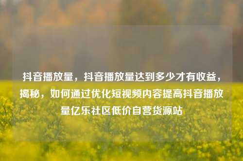 抖音播放量，抖音播放量达到多少才有收益，揭秘，如何通过优化短视频内容提高抖音播放量亿乐社区低价自营货源站  第1张