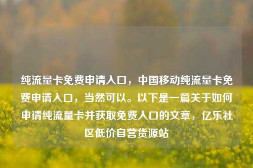 纯流量卡免费申请入口，中国移动纯流量卡免费申请入口，当然可以。以下是一篇关于如何申请纯流量卡并获取免费入口的文章，亿乐社区低价自营货源站  第1张