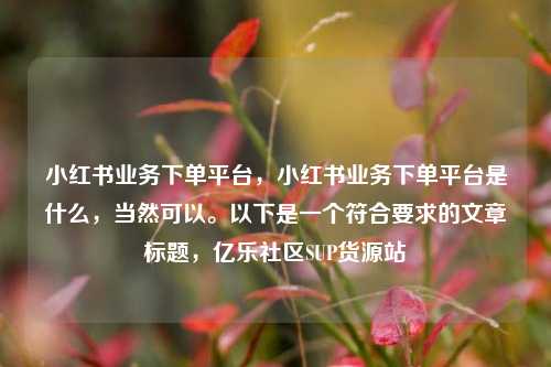 小红书业务下单平台，小红书业务下单平台是什么，当然可以。以下是一个符合要求的文章标题，亿乐社区SUP货源站  第1张