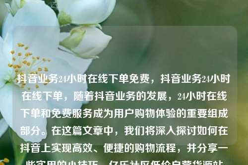 抖音业务24小时在线下单免费，抖音业务24小时在线下单，随着抖音业务的发展，24小时在线下单和免费服务成为用户购物体验的重要组成部分。在这篇文章中，我们将深入探讨如何在抖音上实现高效、便捷的购物流程，并分享一些实用的小技巧。亿乐社区低价自营货源站  第1张