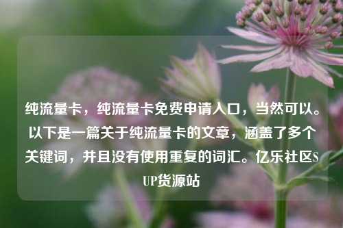 纯流量卡，纯流量卡免费申请入口，当然可以。以下是一篇关于纯流量卡的文章，涵盖了多个关键词，并且没有使用重复的词汇。亿乐社区SUP货源站  第1张