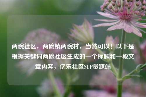 两碗社区，两碗镇两碗村，当然可以！以下是根据关键词两碗社区生成的一个标题和一段文章内容，亿乐社区SUP货源站  第1张